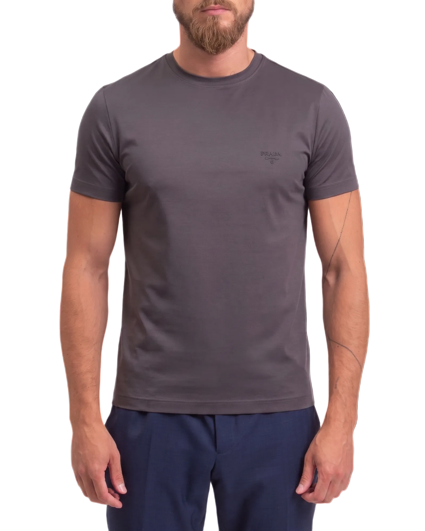 Prada Slim-Fit Logo-Embroidered Stretch Cotton T-Shirt — Grey, Size M