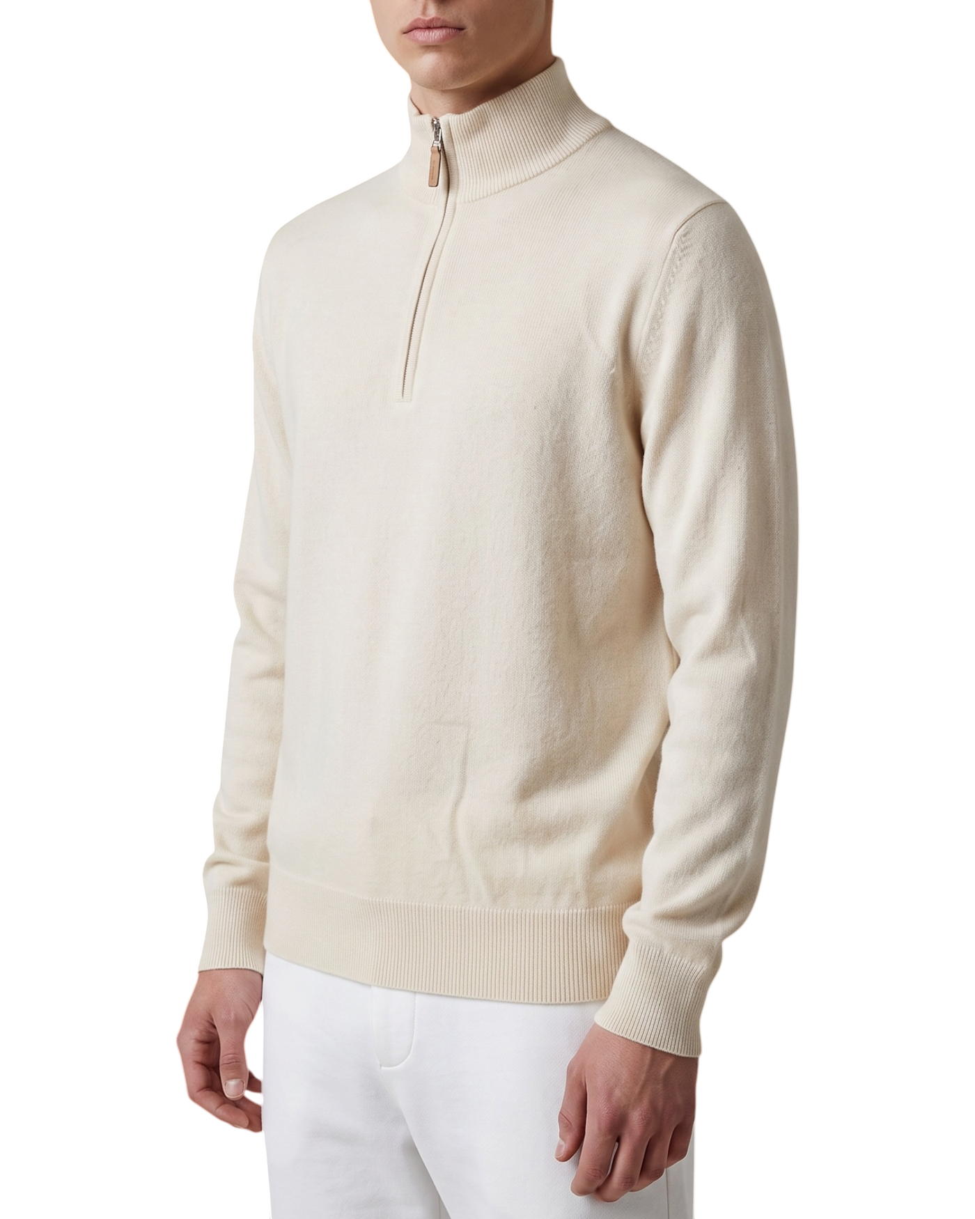 Brunello Cucinelli Half-Zip Cashmere Sweater — Ivory, Size 52