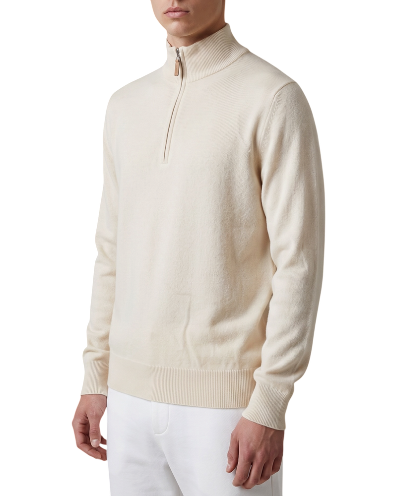 Brunello Cucinelli Half-Zip Cashmere Sweater — Ivory, Size 52