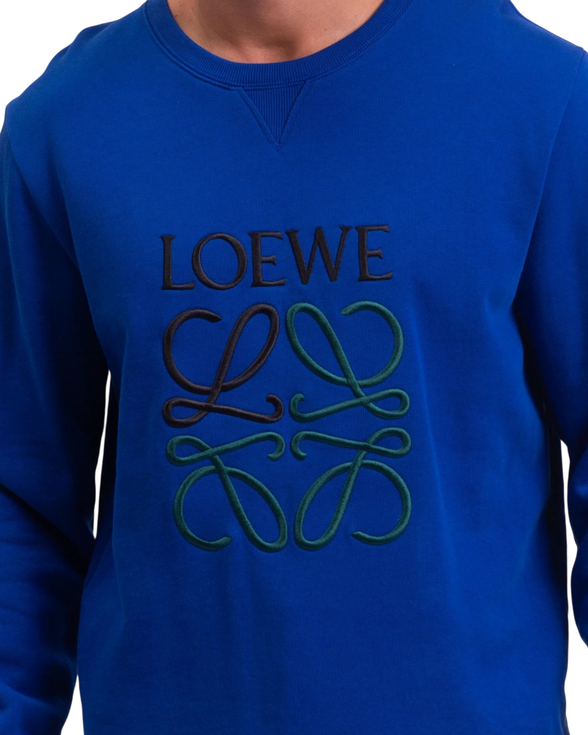 Loewe Anagram Embroidered Cotton Sweatshirt — Blue, anagram embroidery detail