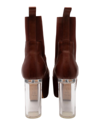 Back view of the Rick Owens Minimal Grill Chelsea boots, showing the leather pull tabs, tonal elastic gussets and transparent block heels