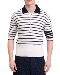 Thom Browne Bar Stripe Knitted Polo Shirt -- White, Size L