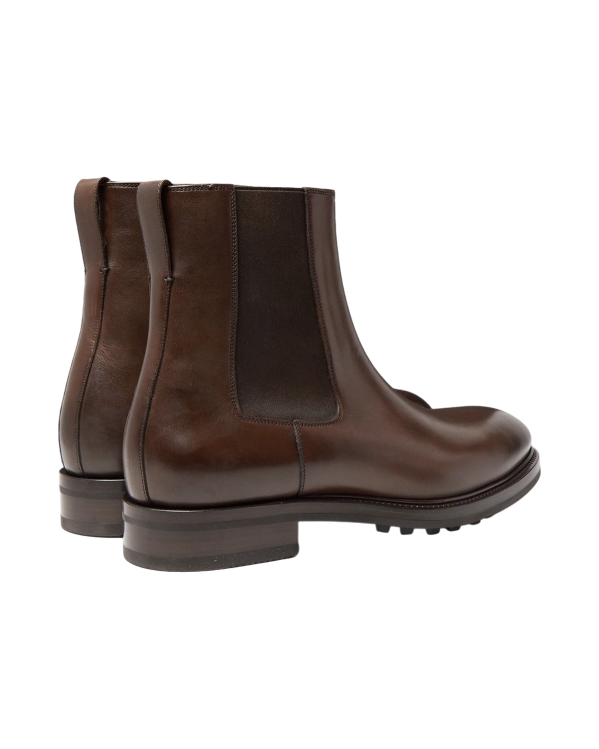 Rear three-quarter view of the pair, showing the dark elasticated side gussets and the stacked heel